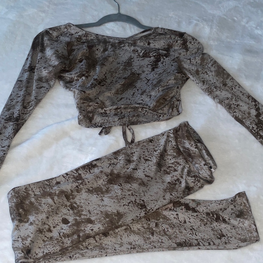 Fashion Nova Brown Velvet Two-Piece Set